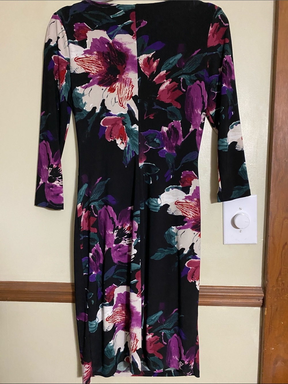 Ralph Lauren Black Floral Cowl-Neck Midi Dress with Purple & Teal Accents - Picture 5 of 5